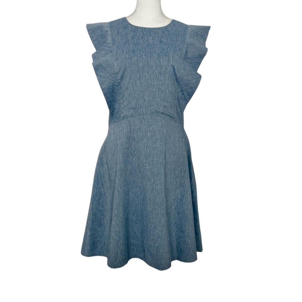 A Loves A Linen Blend Chambray Coastal Ruffle Open Back Crisscross Tie Dress‎ 10